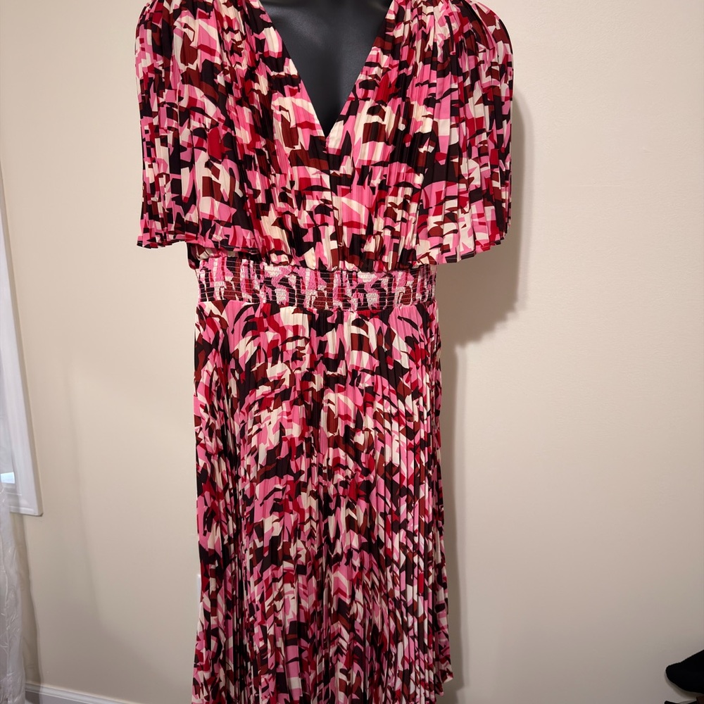 Express Vibrant Pink and Black Midi Dress